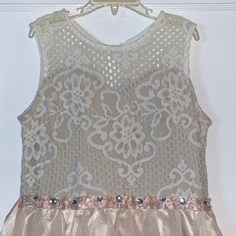 Rare Editions 12 Lace Overlay Dress EUC Cream Blush Color Special Occasion - Picture 4 of 17